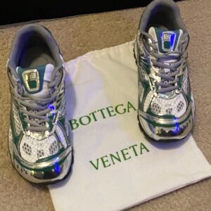 Bottega Veneta Metallic Silver and Green Sneakers